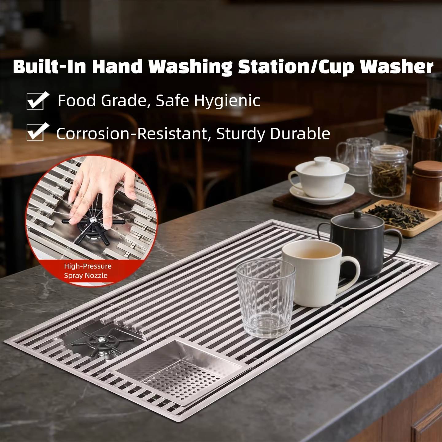 Coffee Tea Drink - Modern Inset Tea Tray With Drain
