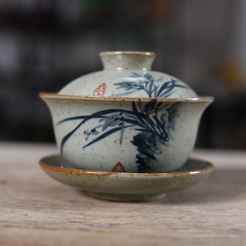 Gongfu Tea Set - Handpainted Chinese Sancai Gaiwan Pottery Tea