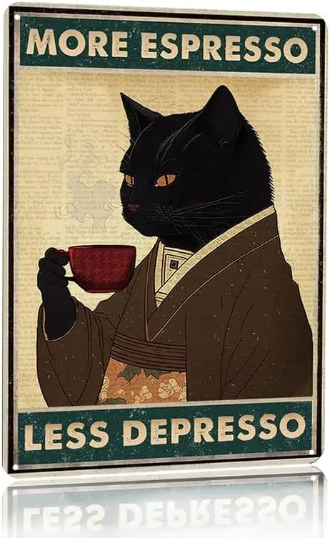 Vintage Black Cat Coffee Poste - đánh giá và giá Coffee Tea Poster